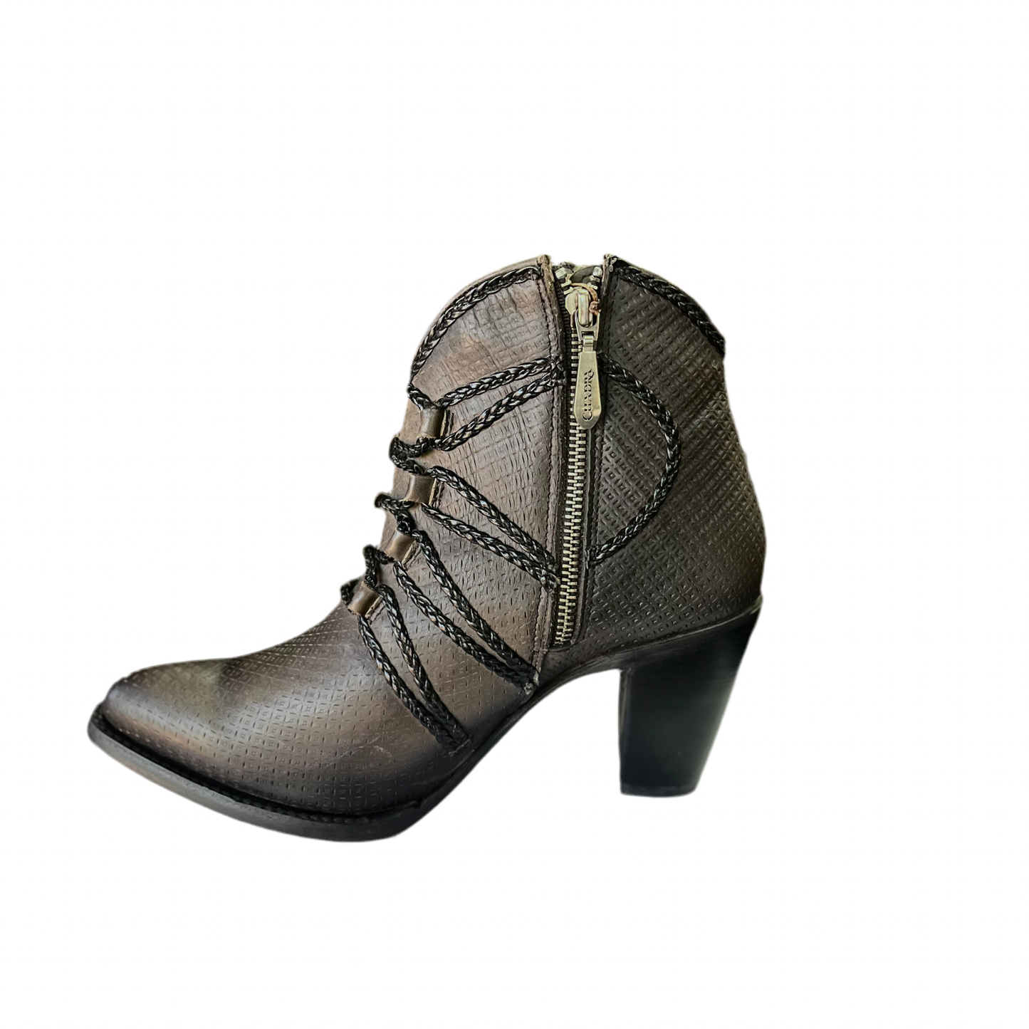 Botín Cuadra Café con efecto trenzado color negro